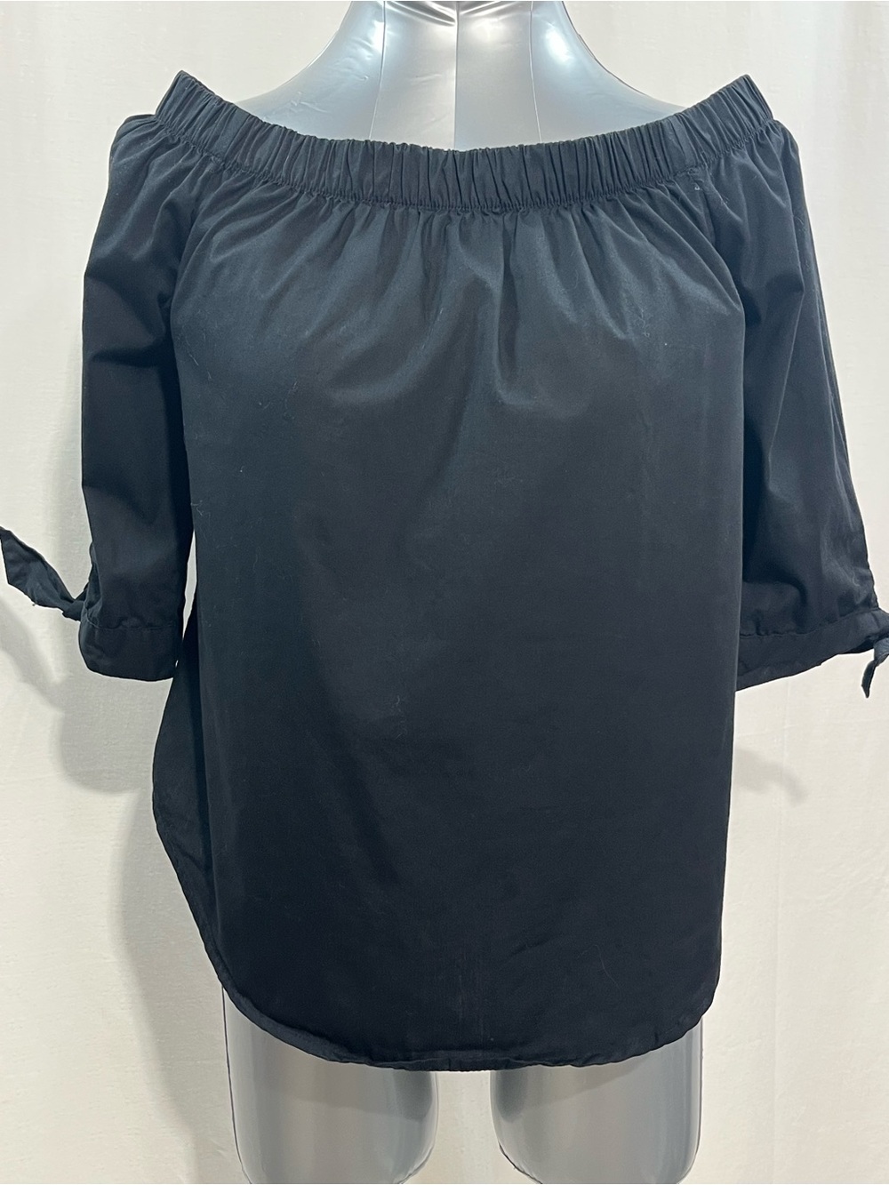 Streetwear Society Black Off-Shoulder Tie-Sleeve Blouse cotton casual office1379